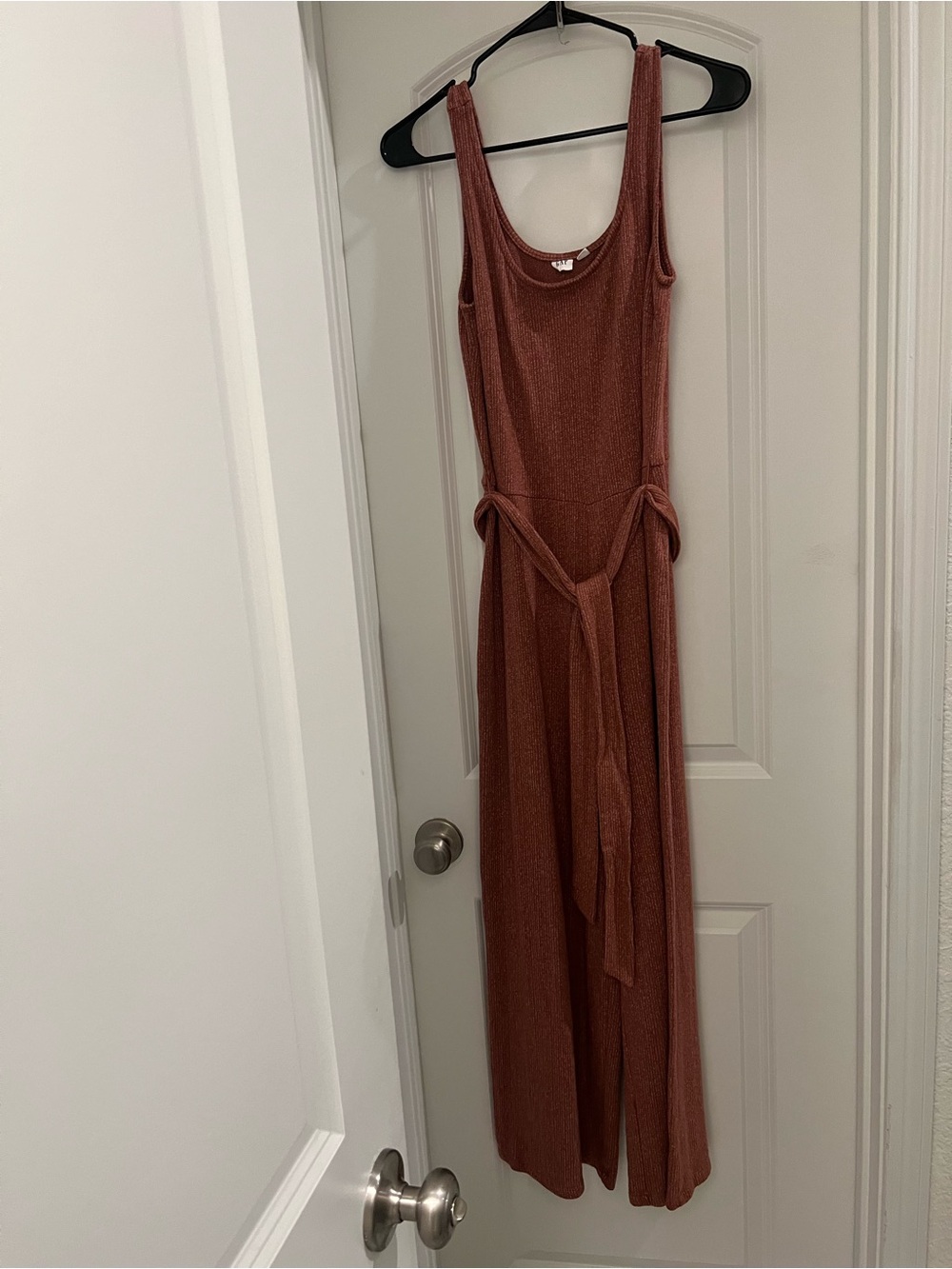 GAP Women’s Small Knit Jumpsuit Rust Brown Wide Leg Sleeveless Tie Waist